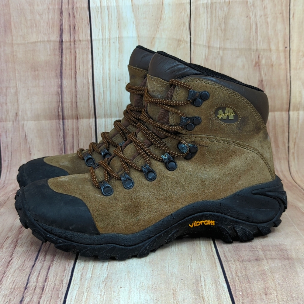 MERRELL Women's Size 7 Phaser Ascent Hiking Boots Tan Leather Vibram Soles